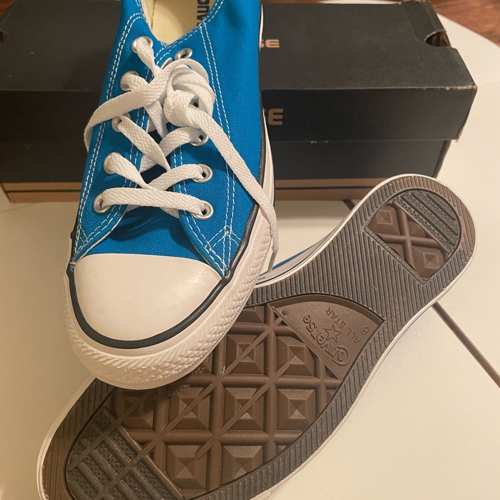 Converse Blue Canvas Low Top Sneakers with White Accents - Picture 2 of 6